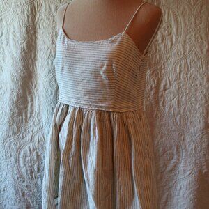 J.Crew Tan and Black Pinstripe Linen Cotton Spaghetti Strap Dress SZ 10